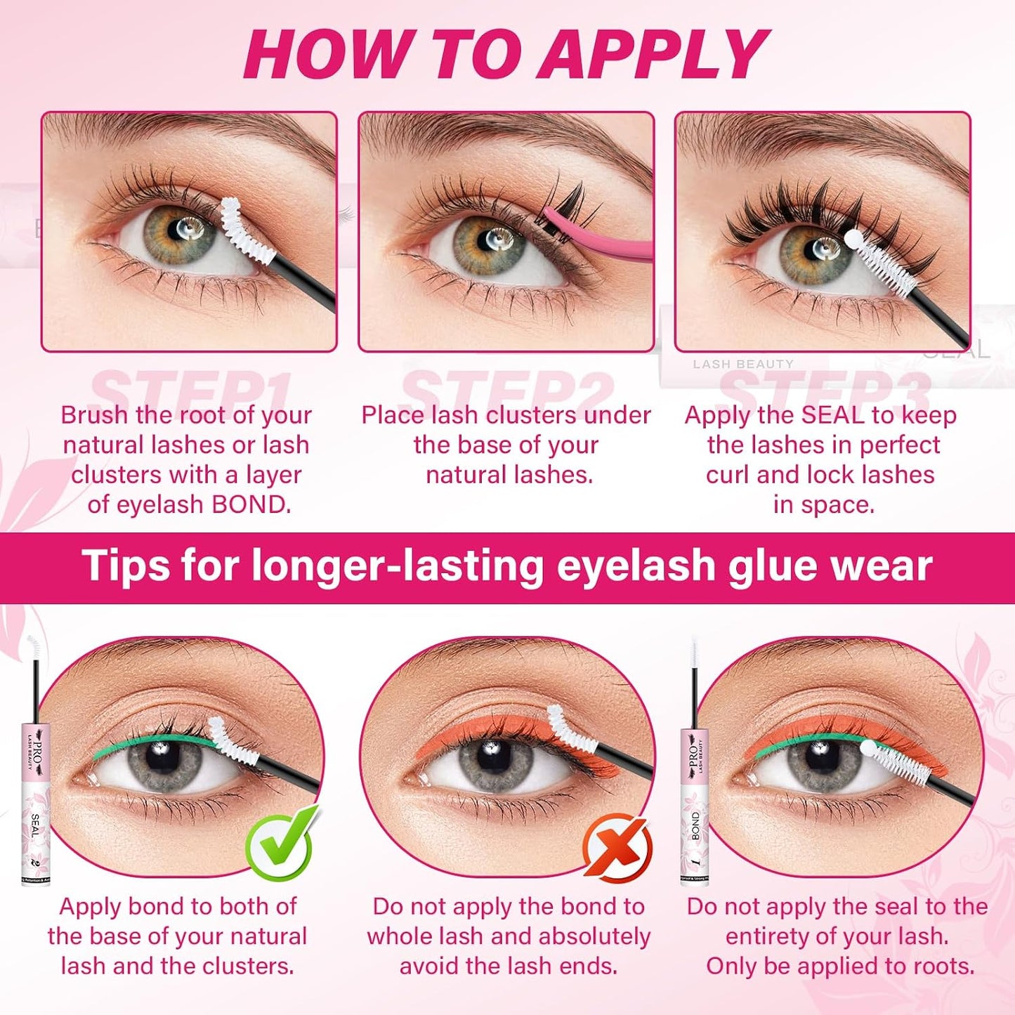 PROLASHBEAUTY Lash Cluster Glue 2-3S Fast Drying Clear Lash Bond and Seal