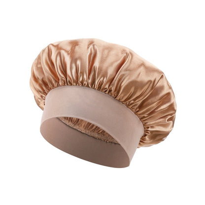 Elastic Satin Sleep Cap with Wide Brim