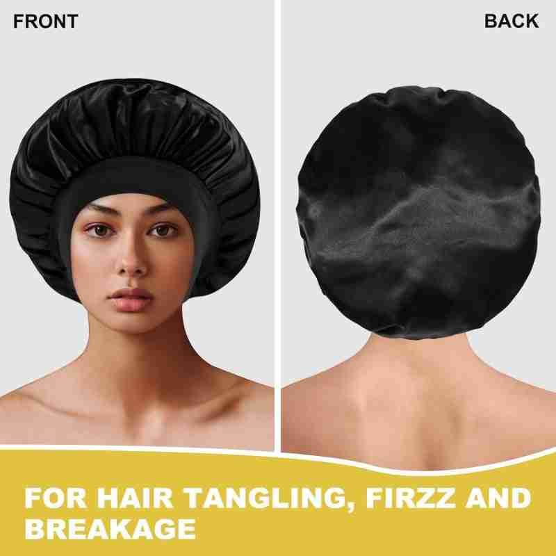Elastic satin sleep cap with wide brim