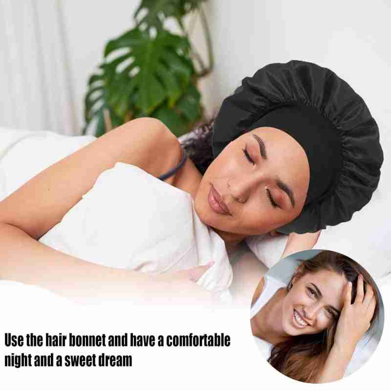 Elastic satin sleep cap with wide brim