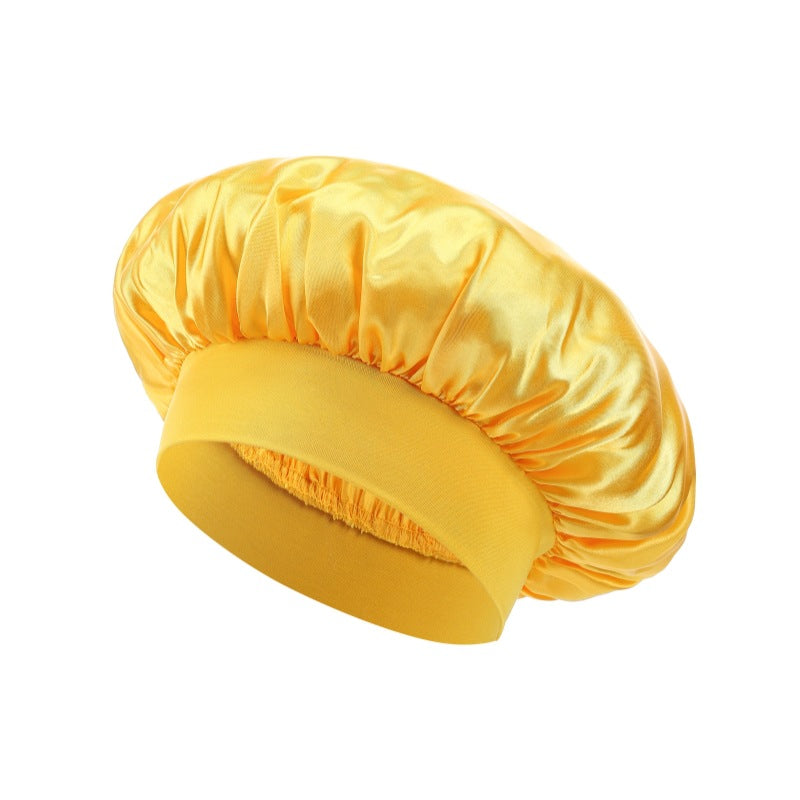 Elastic Satin Sleep Cap with Wide Brim
