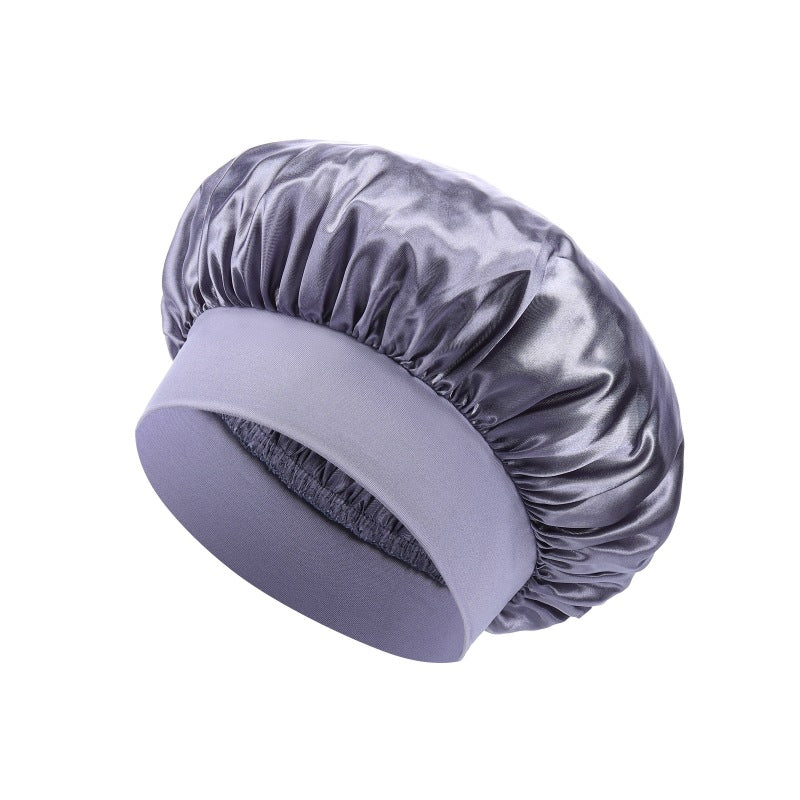 Elastic Satin Sleep Cap with Wide Brim