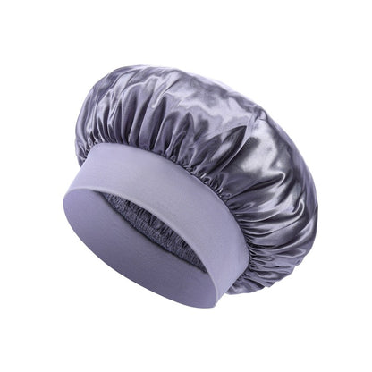 Elastic Satin Sleep Cap with Wide Brim