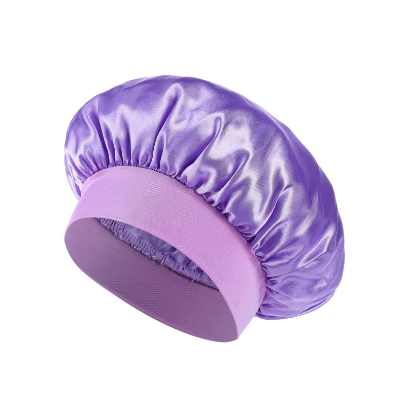 Elastic Satin Sleep Cap with Wide Brim