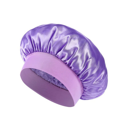 Elastic Satin Sleep Cap with Wide Brim