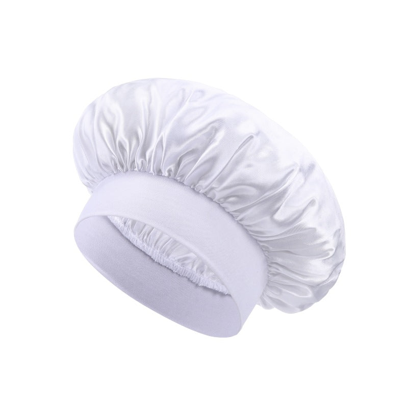 Elastic Satin Sleep Cap with Wide Brim