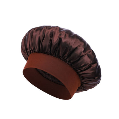 Elastic Satin Sleep Cap with Wide Brim